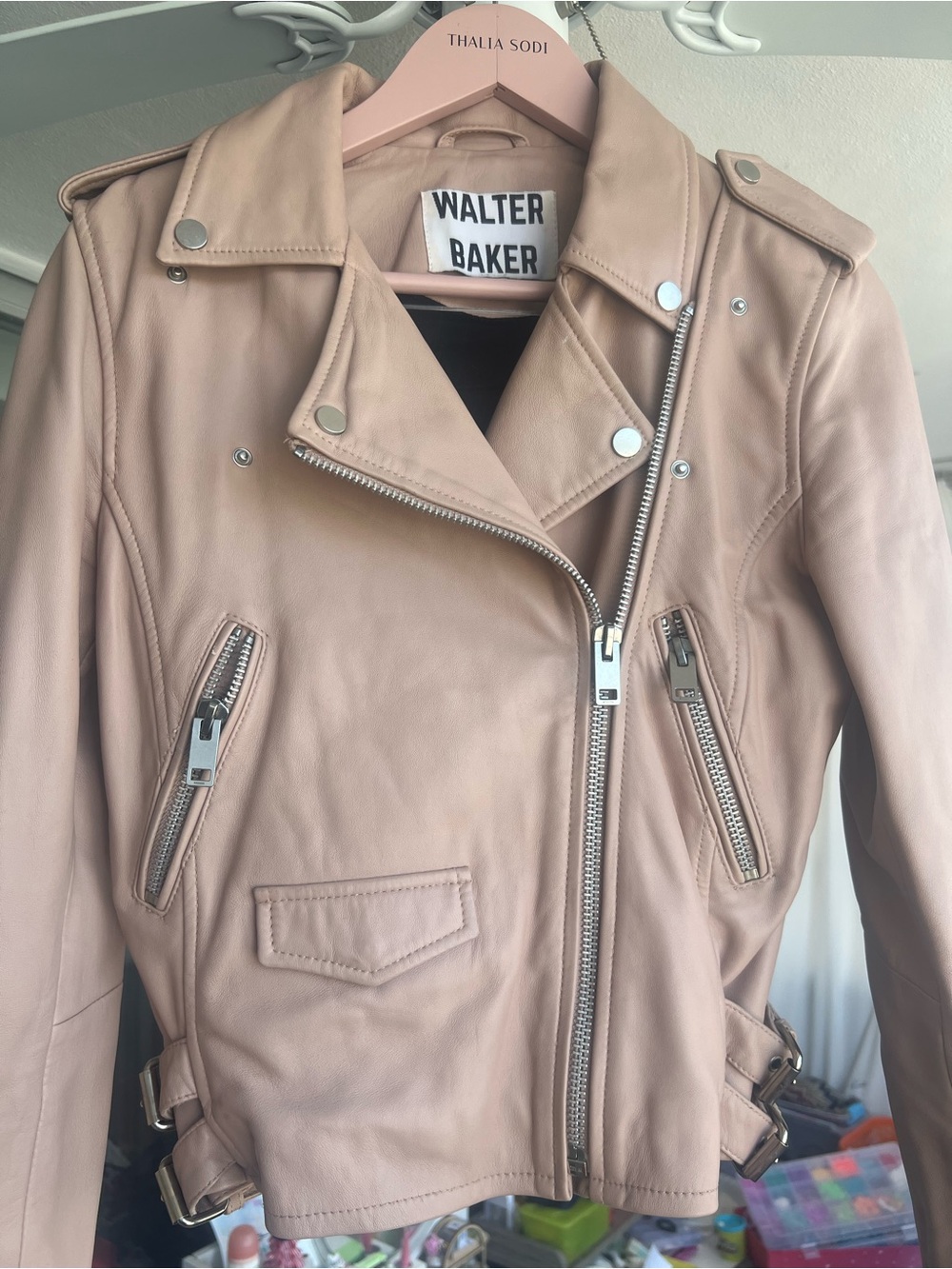 Walter Baker Blush Pink Leather Moto Jacket Sz 2 0